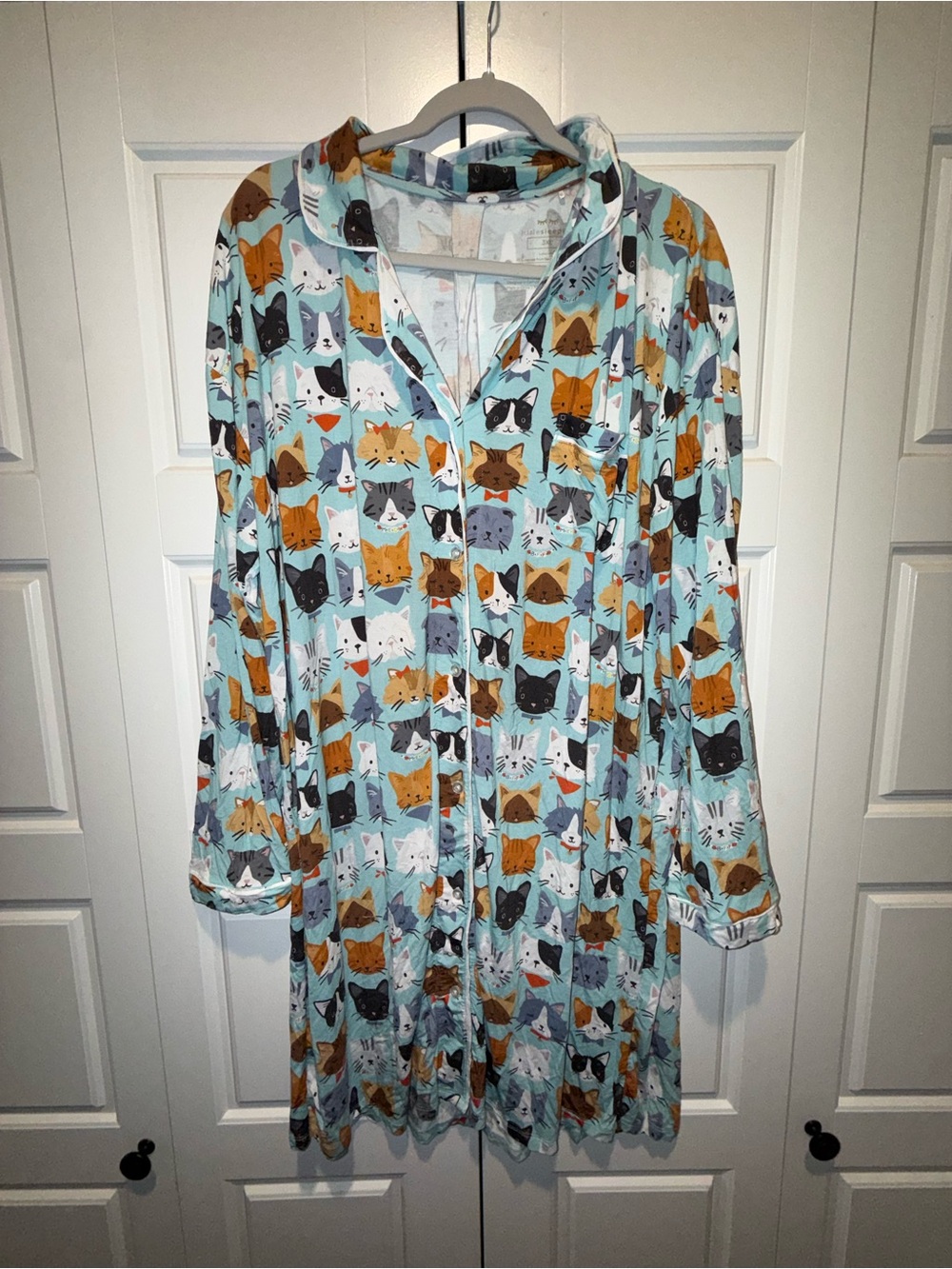 Little Sleepies 3XL Cozy Cat Print Long Button-Up Pajama Top - Light Blue